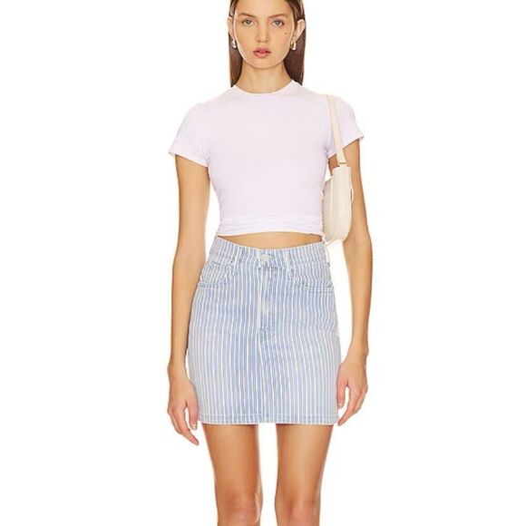 Mother Smokin Double Blue White Striped High Waist Pencil Mini Skirt NWT Size 29 - Picture 1 of 9